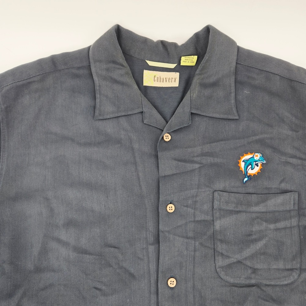 Miami Dolphins Cubavera Rayon Blend Camp Shirt Large Gray Y2K NFL